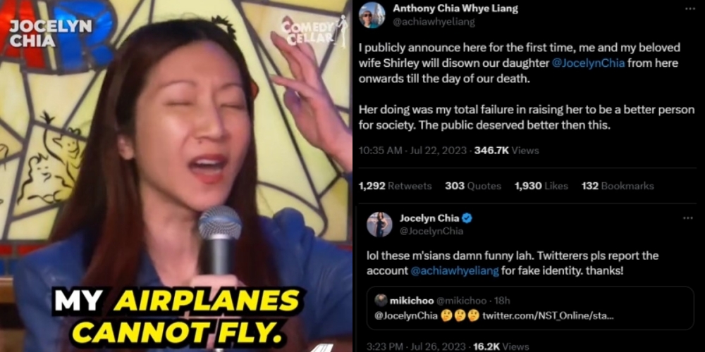 Controversial comedian Jocelyn Chia allegedly disowned by father on Twitter