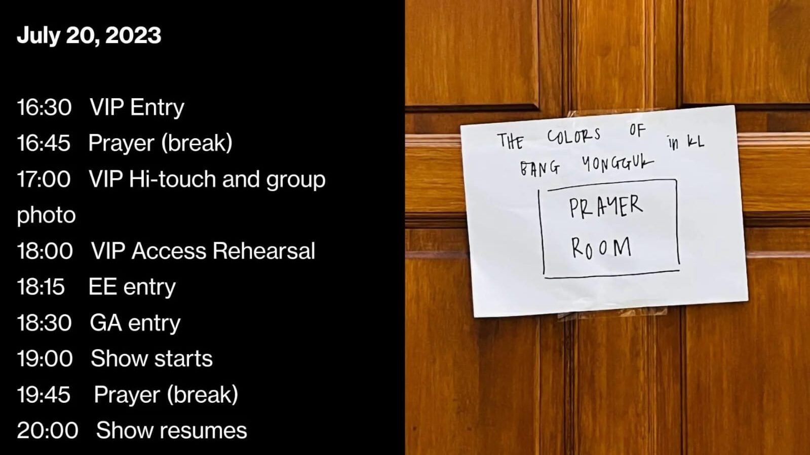 Bang Yongguk's concert schedule and prayer room pict. (photo: twitter.com/yoogoleen_)