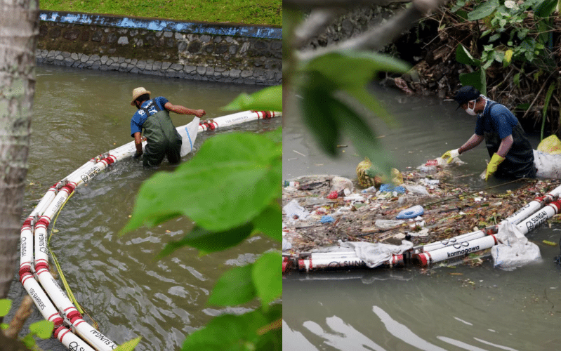 A simple trash barrier to prevent the flow of plastic from the river to the ocean (Photo: SUNGAI WATCH)