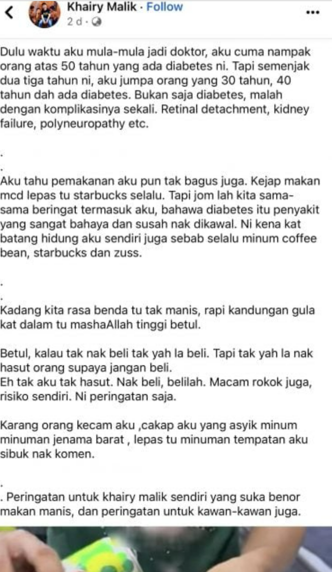 Screenshot post from a doctor on FB (Pic via: sinchew)
