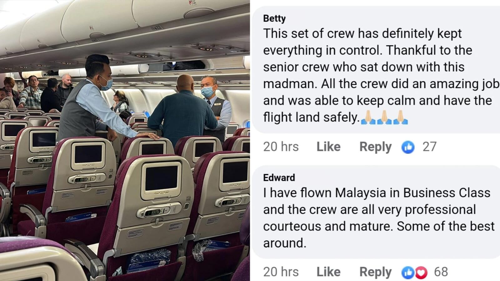 Malaysia Airlines cabin crew praised for expertly managing disruptive passenger incident on Sydney to Kuala Lumpur flight