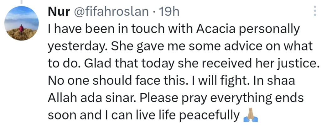 Ms. Roslan last tweet on 9th August (Photo: Twitter/fifahroslan)