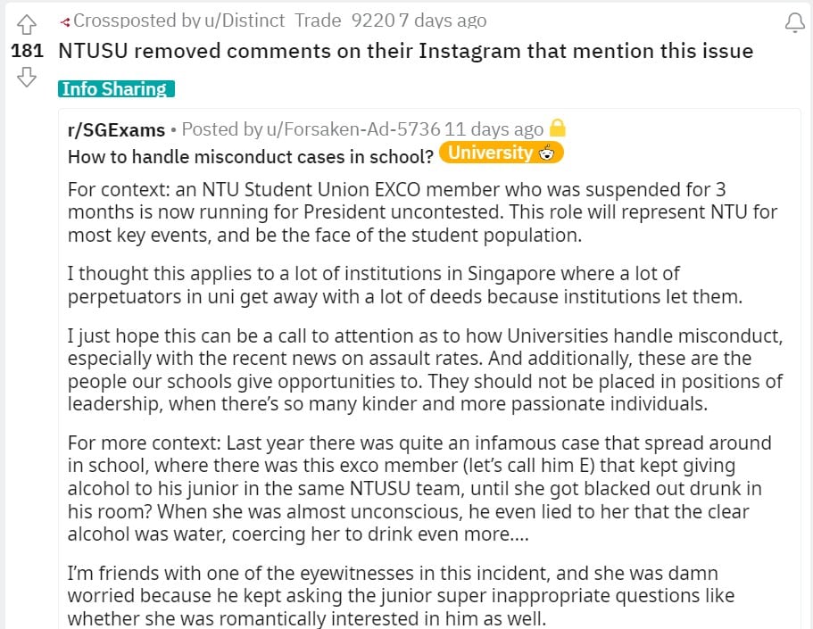 Source: r/NTU @Reddit