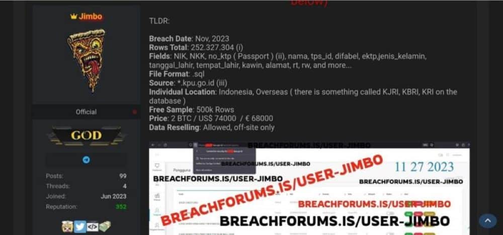 Screenshots from BreachForums. (Photo: the documentary of Cyber Security Research Institute CISSReC via BBC Indonesia)