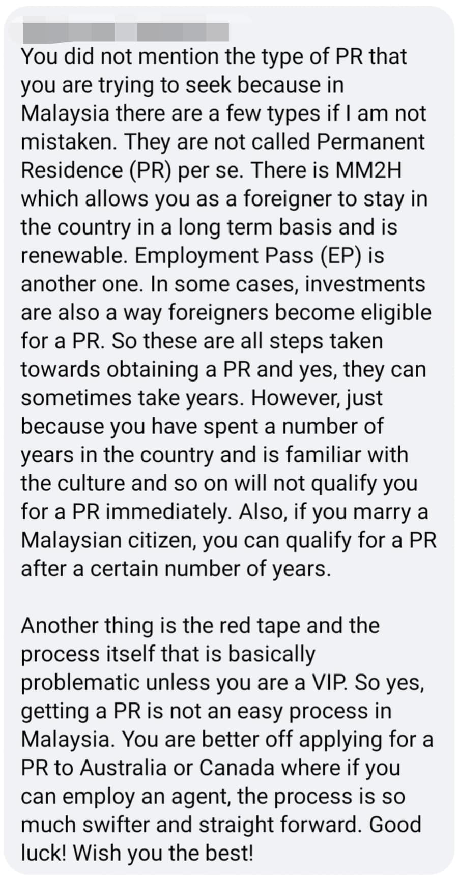 permanent residency comment