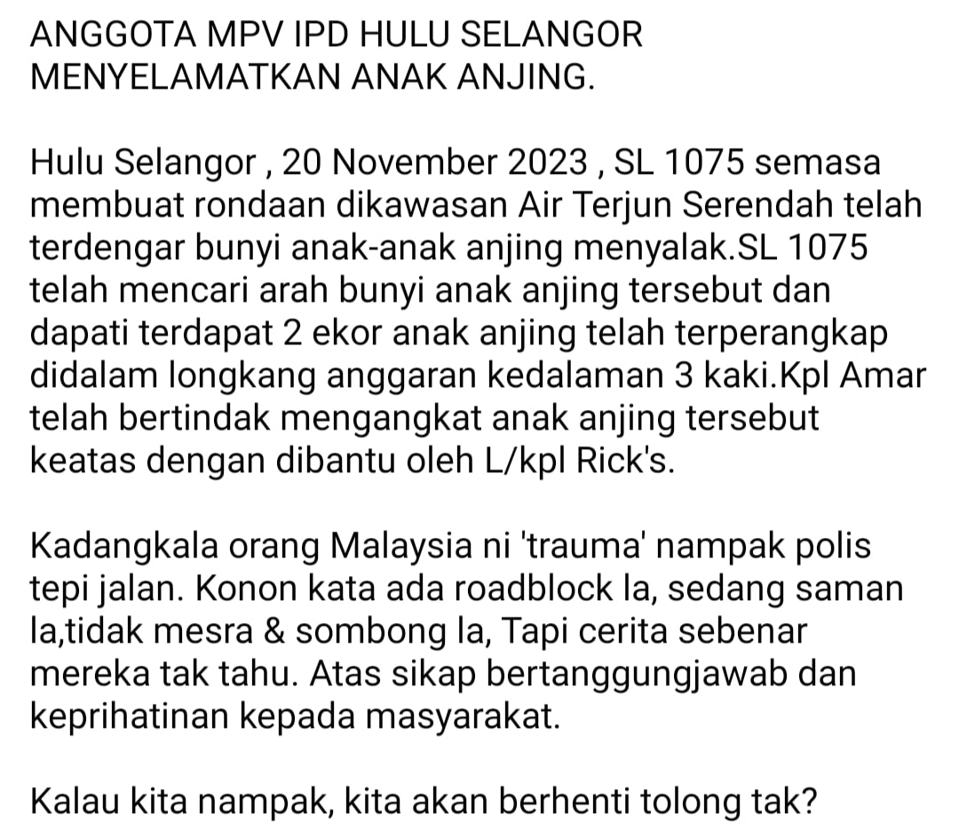 (Photo: Polis Daerah Hulu Selangor's Facebook)