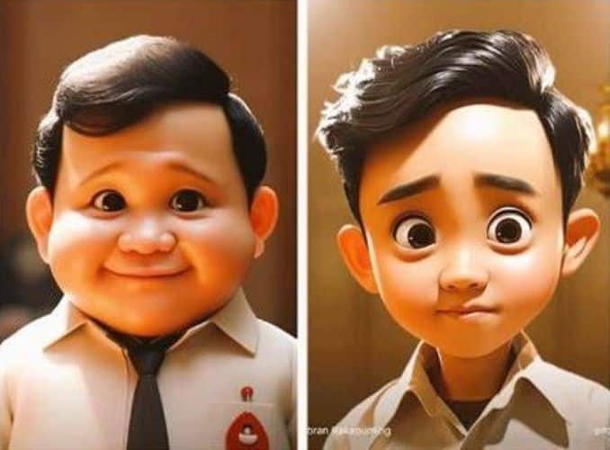 The photo of the presidential and vice-presidential candidates, Prabowo-Gibran, follows the trend of Disney Pixar AI-generated photos. (Photo: tribunnews.com)