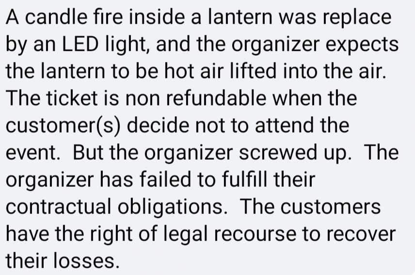 sky lantern refund comments