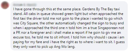 taxi reject passenger comments