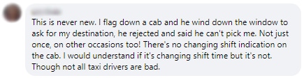 taxi reject passenger comments